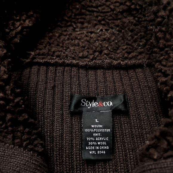 2000s Chocolate Brown Faux Suede Wool Blend Sweater Jacket sz L - Picture 3 of 4